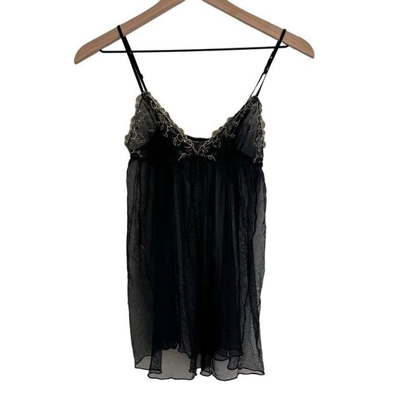 H&M Small Black Gold Embroidery Sheer Babydoll Top - Picture 1 of 7